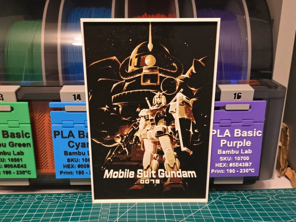Mobile Suit Gundam Anime Poster - Hueforge Art by Lumpy3D HueForge model: Mobile Suit Gundam Anime Poster - Hueforge Art by Lumpy3D