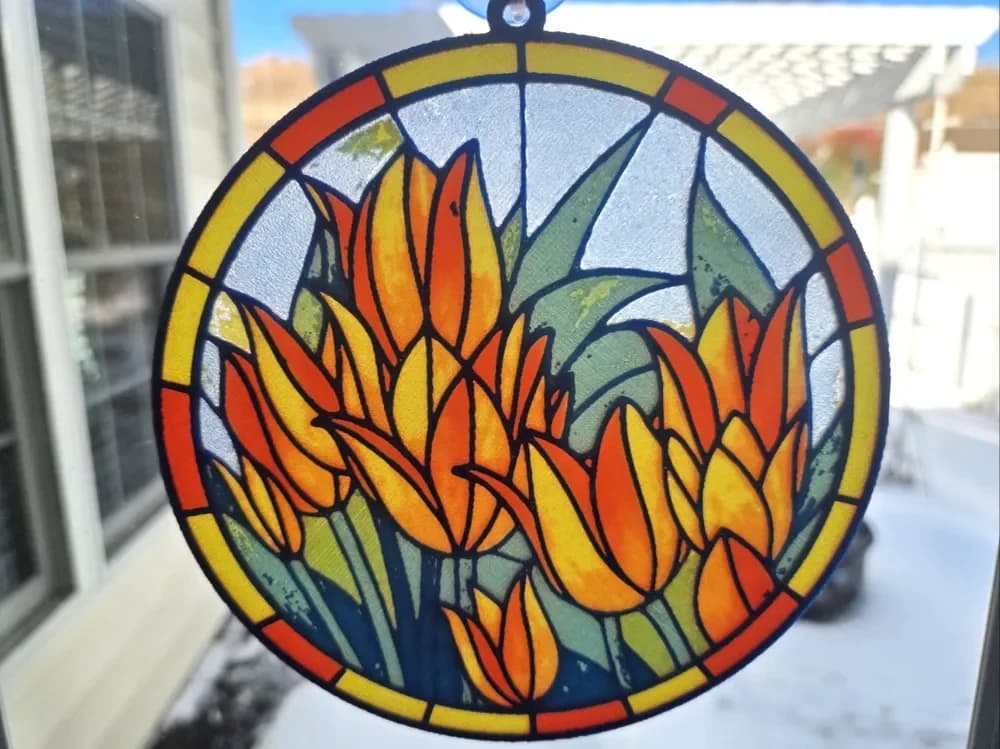 Tulips in Stained-glass Style by tlavedas HueForge model: Tulips in Stained-glass Style by tlavedas