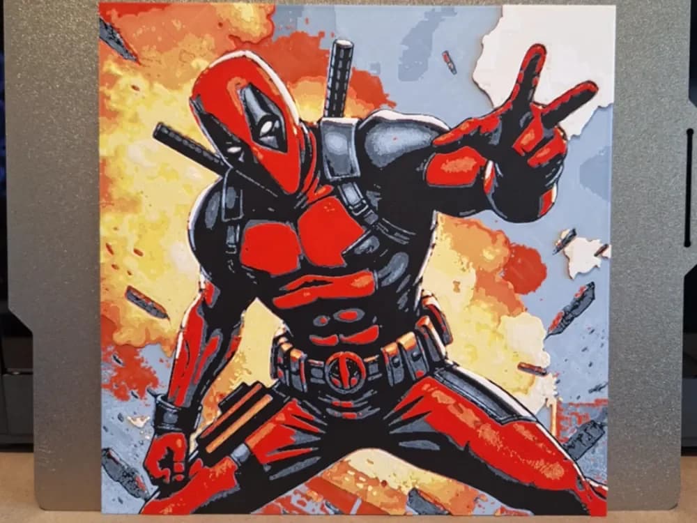 Deadpool explosion - Hueforge - 4 colour Deadpool explosion - Hueforge - 4 colour