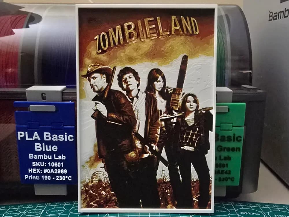 Zombieland Movie Poster - Hueforge Art by Lumpy3D HueForge model: Zombieland Movie Poster - Hueforge Art by Lumpy3D
