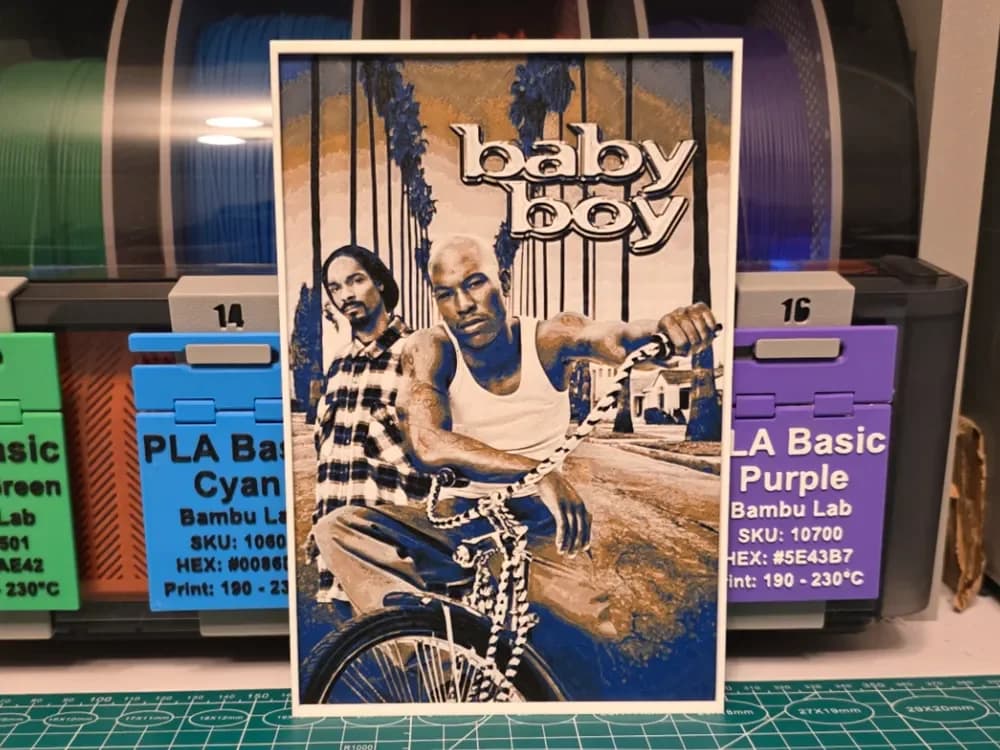 Baby Boy Movie Poster - Hueforge Art by Lumpy3D HueForge model: Baby Boy Movie Poster - Hueforge Art by Lumpy3D