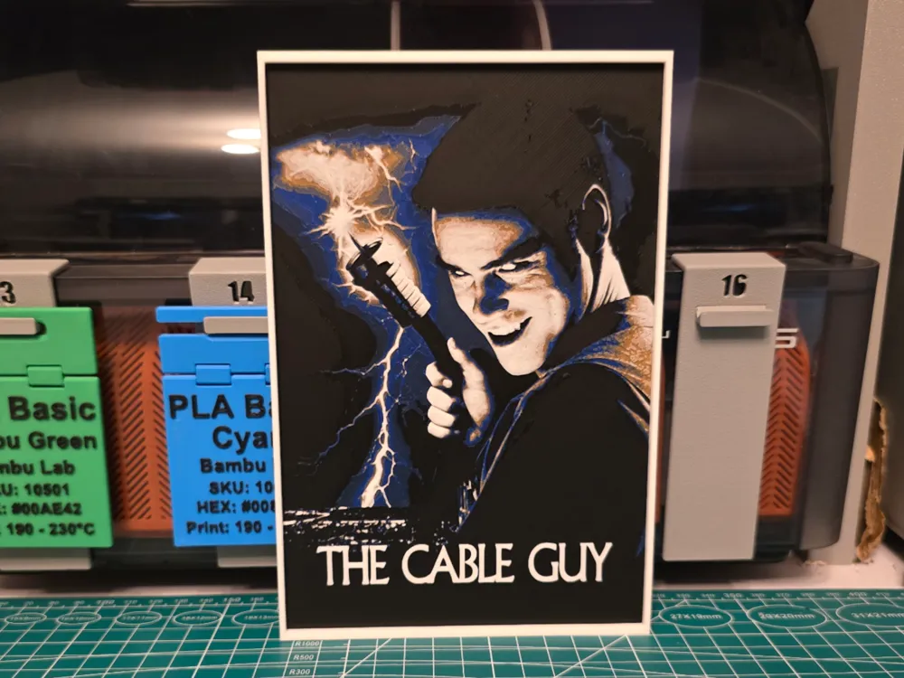 The Cable Guy Movie Poster - Hueforge Art by Lumpy3D HueForge model: The Cable Guy Movie Poster - Hueforge Art by Lumpy3D