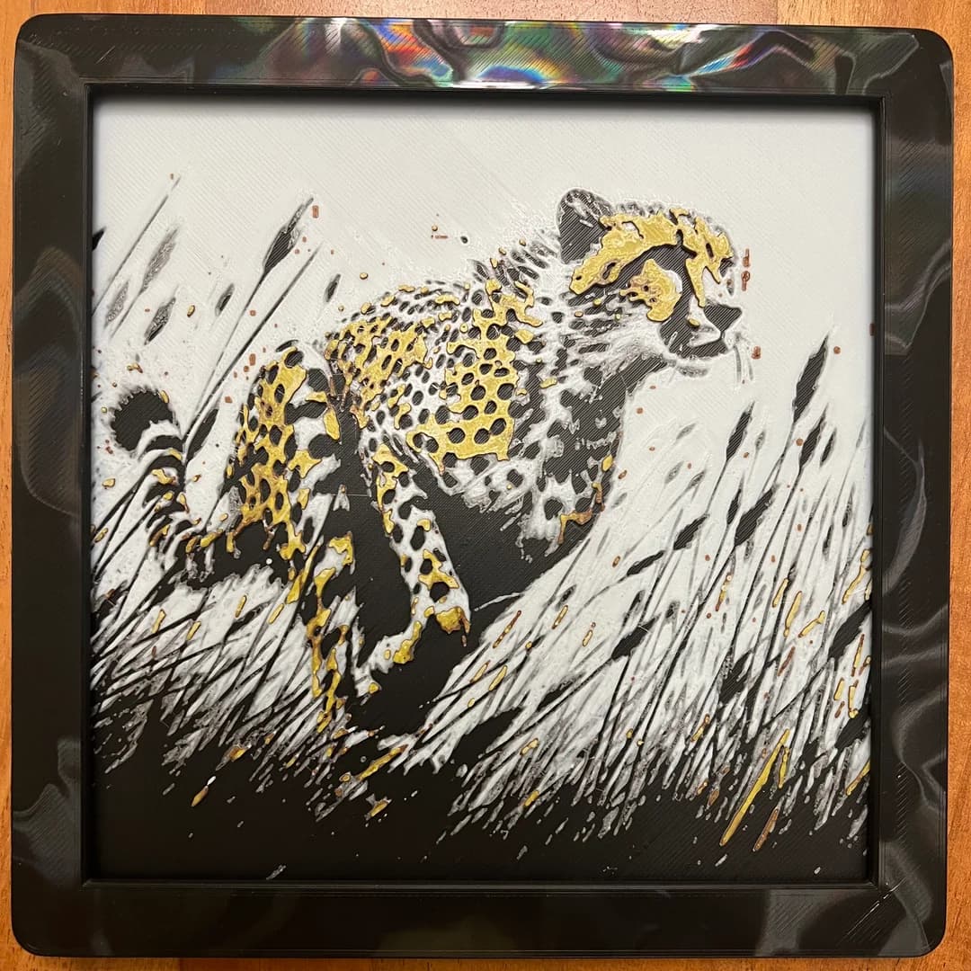 Cheetah Running Through Tall Grass by JustBe 3D Printing HueForge model: Cheetah Running Through Tall Grass by JustBe 3D Printing