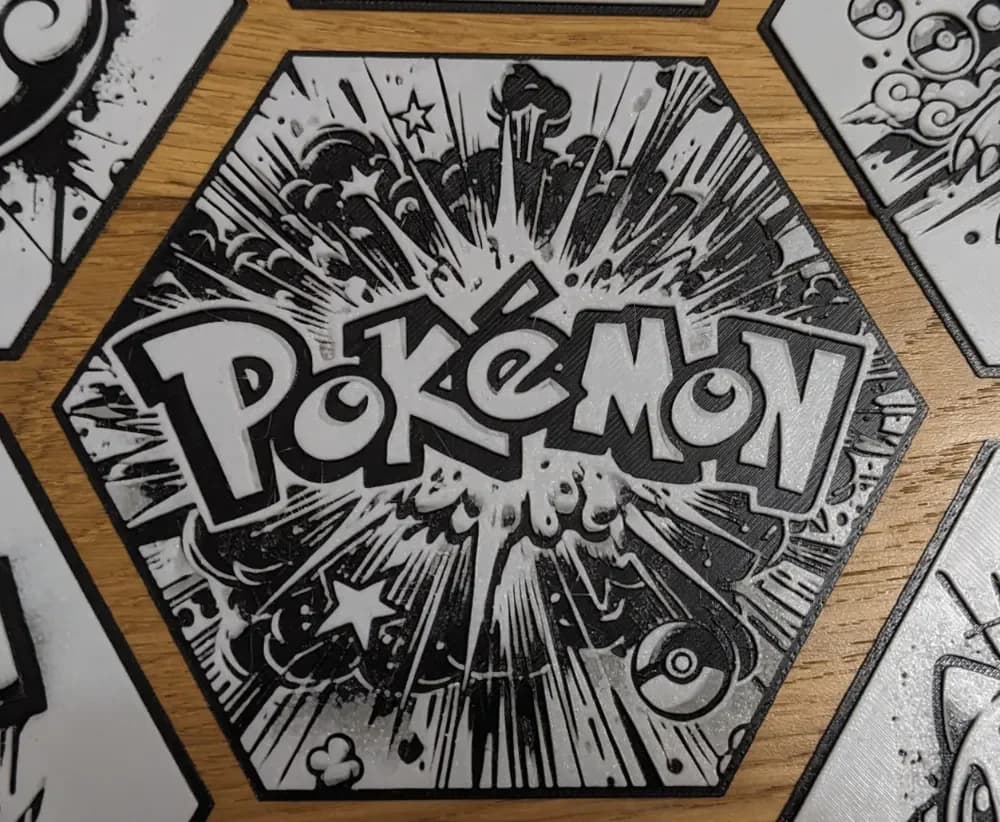 Pokemon Logo Hueforge Hex Hexagon by Seb3D HueForge model: Pokemon Logo Hueforge Hex Hexagon by Seb3D