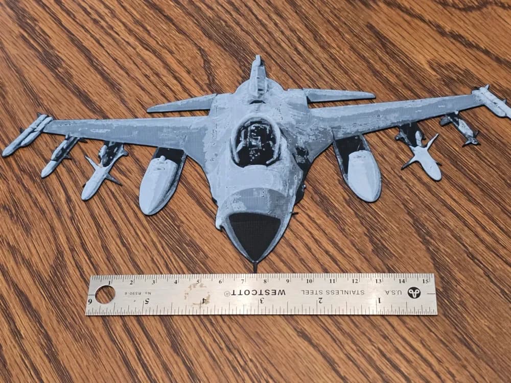 F16 Fighter Jet (Black and White) by AirMechDesigns HueForge model: F16 Fighter Jet (Black and White) by AirMechDesigns