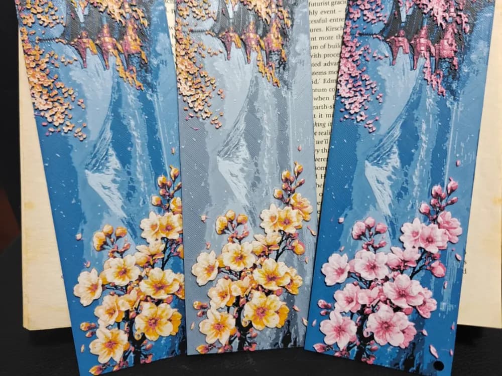 Mount Fuji Japan Cherry Blossom Bookmark NO AMS by TheHueforgeLady HueForge model: Mount Fuji Japan Cherry Blossom Bookmark NO AMS by TheHueforgeLady