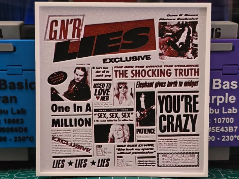 Guns N' Roses "G N' R Lies" Album - Hueforge Art by Lumpy3D HueForge model: Guns N' Roses "G N' R Lies" Album - Hueforge Art by Lumpy3D