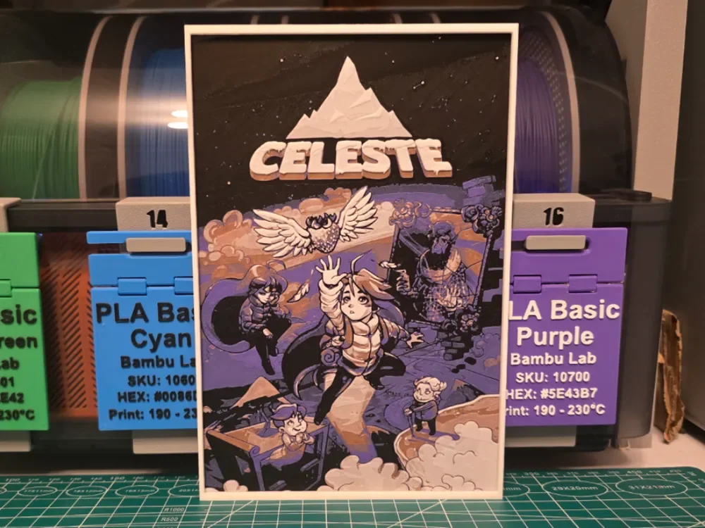 Celeste Game Poster - Hueforge Art by Lumpy3D HueForge model: Celeste Game Poster - Hueforge Art by Lumpy3D