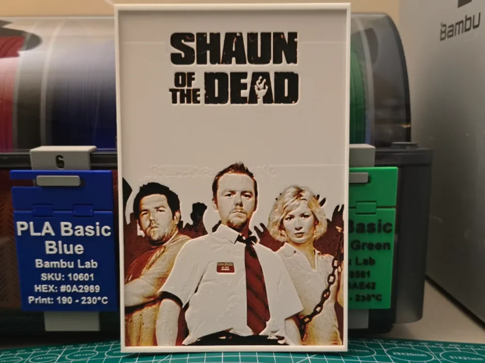 Shaun of the Dead Movie Poster - Hueforge Art by Lumpy3D HueForge model: Shaun of the Dead Movie Poster - Hueforge Art by Lumpy3D