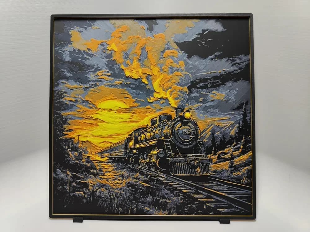 Steam train at sunset - Hueforge by BeaN HueForge model: Steam train at sunset - Hueforge by BeaN