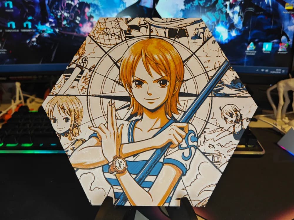 Hueforge Nami (OnePiece) honeycomb mode by JGz3DMaker HueForge model: Hueforge Nami (OnePiece) honeycomb mode by JGz3DMaker