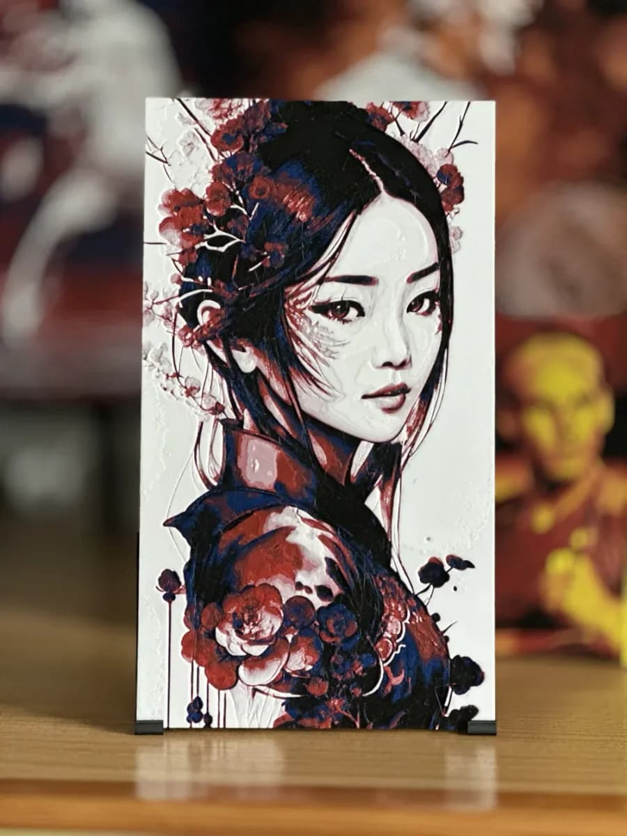 Japanese girl and flowers HueForge art by enricoRE HueForge model: Japanese girl and flowers HueForge art by enricoRE