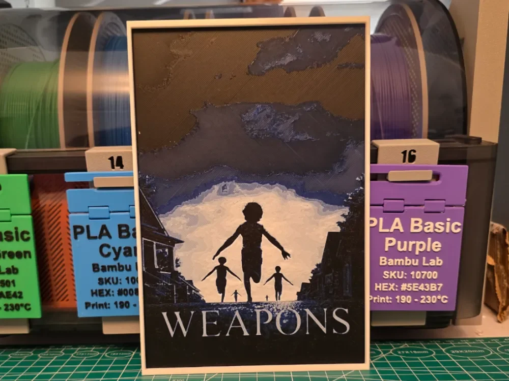 Weapons Movie Poster - Hueforge Art by Lumpy3D HueForge model: Weapons Movie Poster - Hueforge Art by Lumpy3D