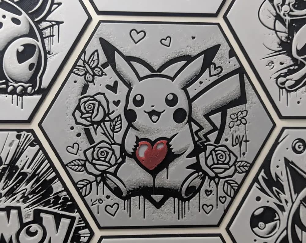 Pokemon Pikachu Valentine's day Hueforge Hexagon by Seb3D HueForge model: Pokemon Pikachu Valentine's day Hueforge Hexagon by Seb3D