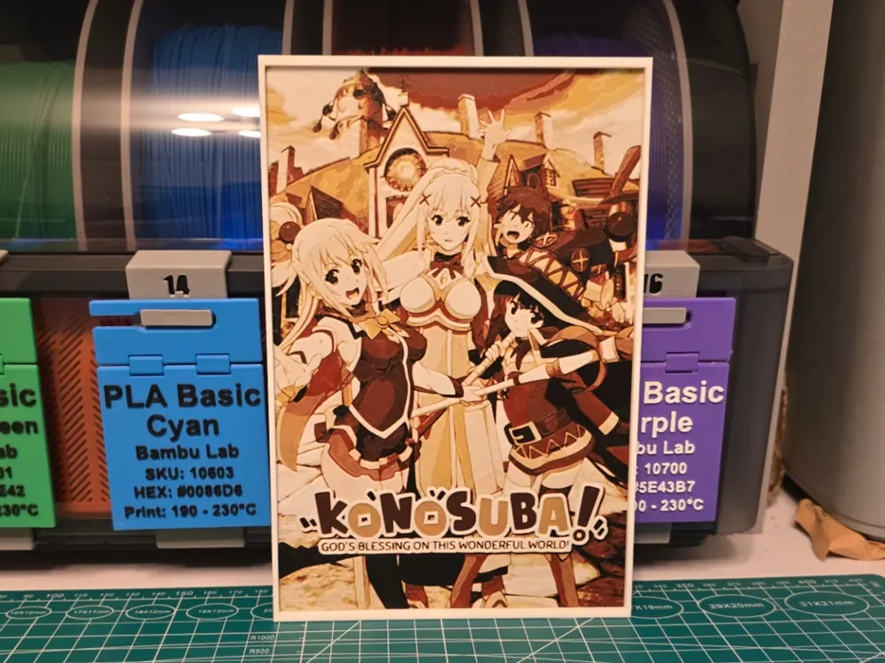 KONOSUBA Anime Poster - Hueforge Art by Lumpy3D HueForge model: KONOSUBA Anime Poster - Hueforge Art by Lumpy3D