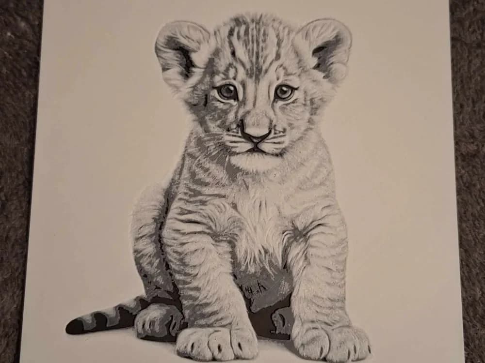 Black and white - lion cub - 2 colours - hueforge by 3dGlow HueForge model: Black and white - lion cub - 2 colours - hueforge by 3dGlow