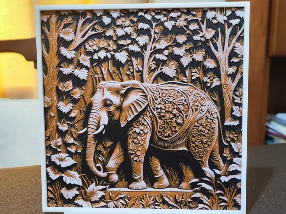 HueForge model: Wood Carving Elephant - HueForge 3 Color by BoDad