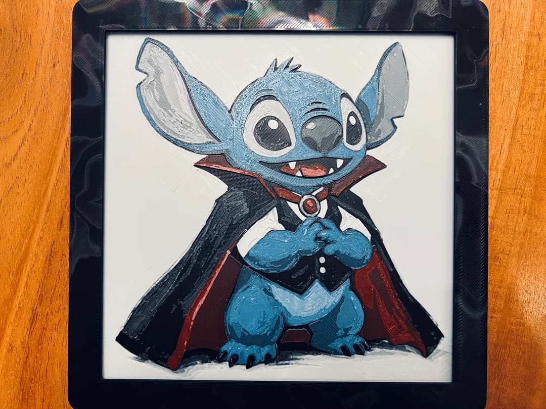 Stitch dressed as Dracula by JustBe 3D Printing HueForge model: Stitch dressed as Dracula by JustBe 3D Printing