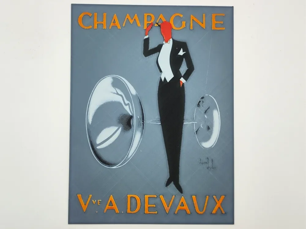 French vintage Champagne Devaux advertising poster by Altf4-Formation HueForge model: French vintage Champagne Devaux advertising poster by Altf4-Formation