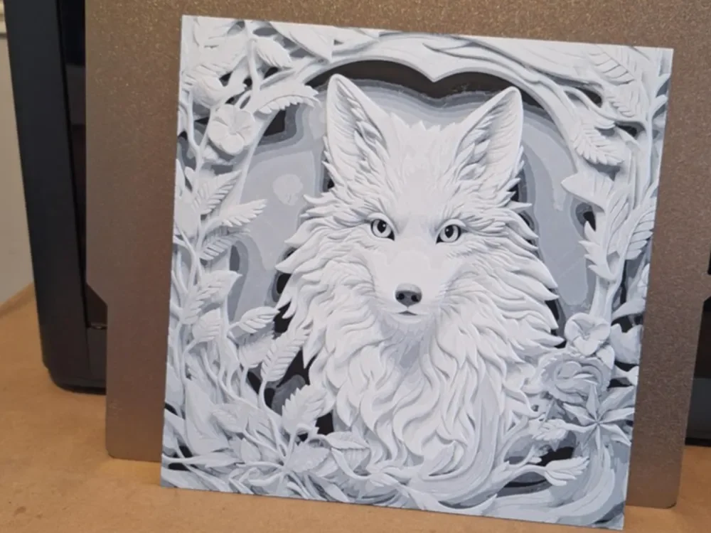 White fox - hueforge - 3d effect - 2 colours by 3dGlow HueForge model: White fox - hueforge - 3d effect - 2 colours by 3dGlow