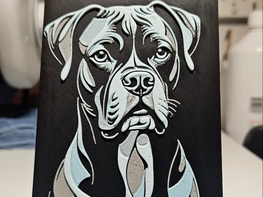 Dog Boxer Blue grey white art by Mano's 3d_Art HueForge model: Dog Boxer Blue grey white art by Mano's 3d_Art