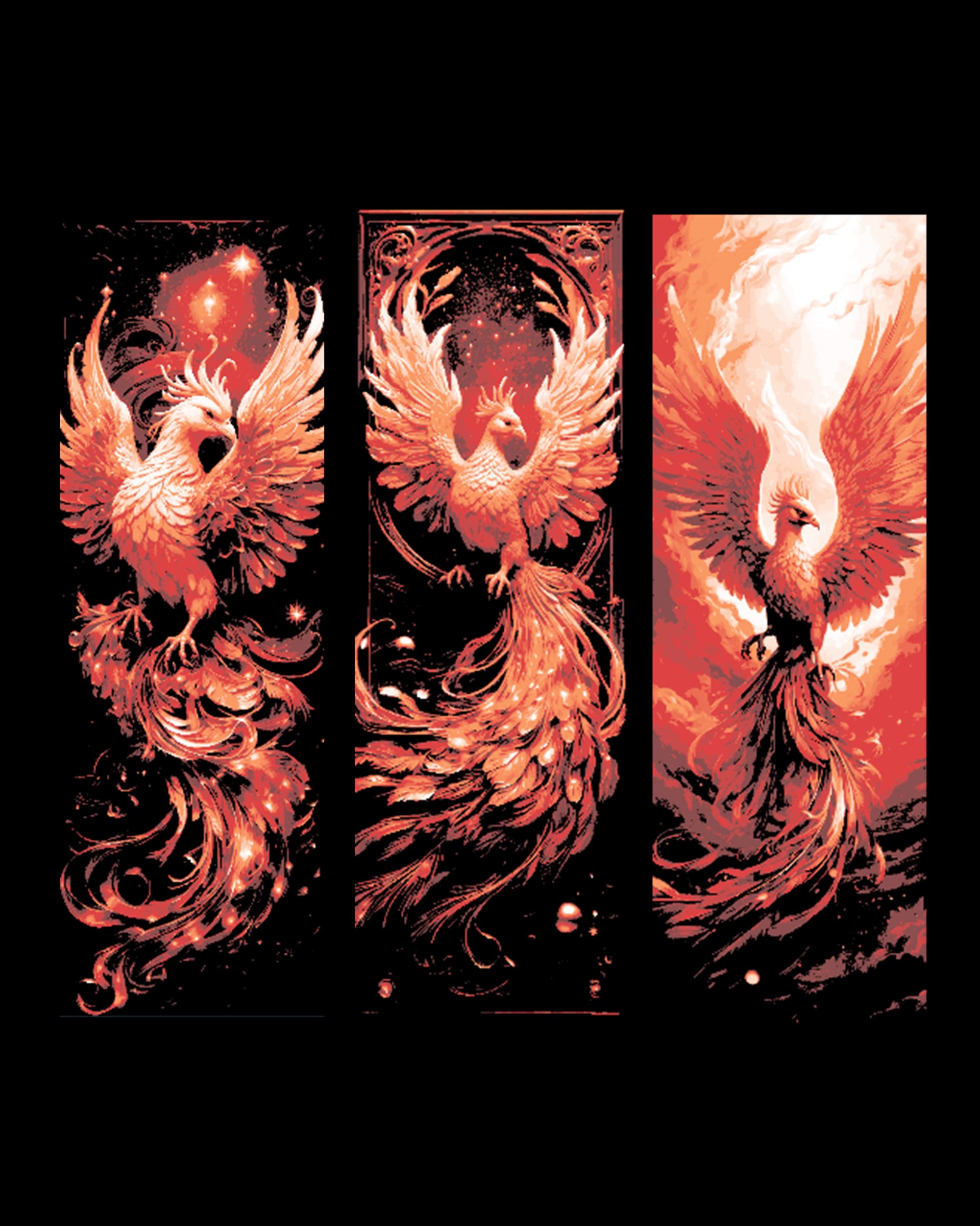 The Rising Phoenix of Fire - Set of 3 Bookmarks by BooneCo3d HueForge model: The Rising Phoenix of Fire - Set of 3 Bookmarks by BooneCo3d