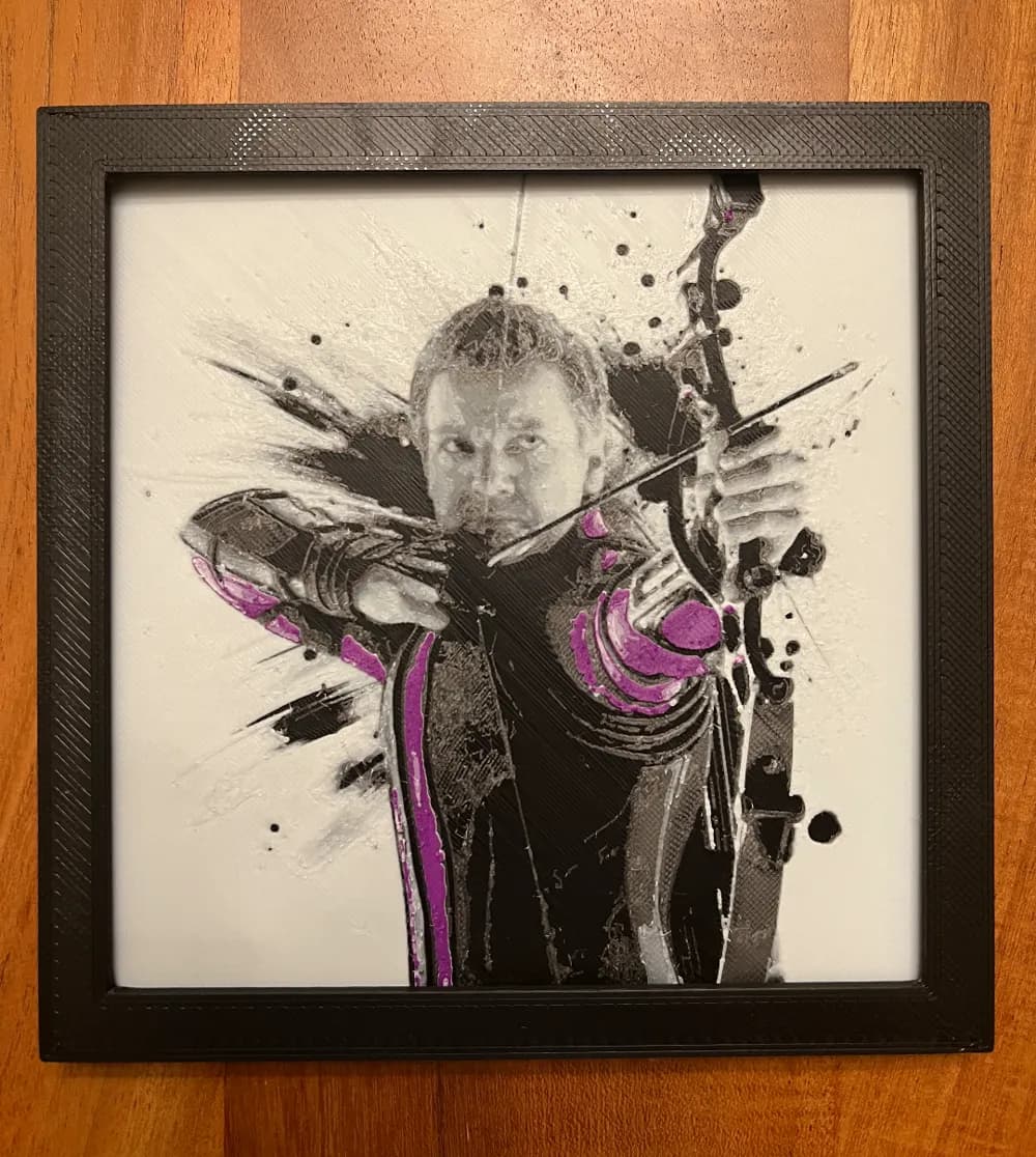 Hawkeye in Purple by JustBe 3D Printing HueForge model: Hawkeye in Purple by JustBe 3D Printing