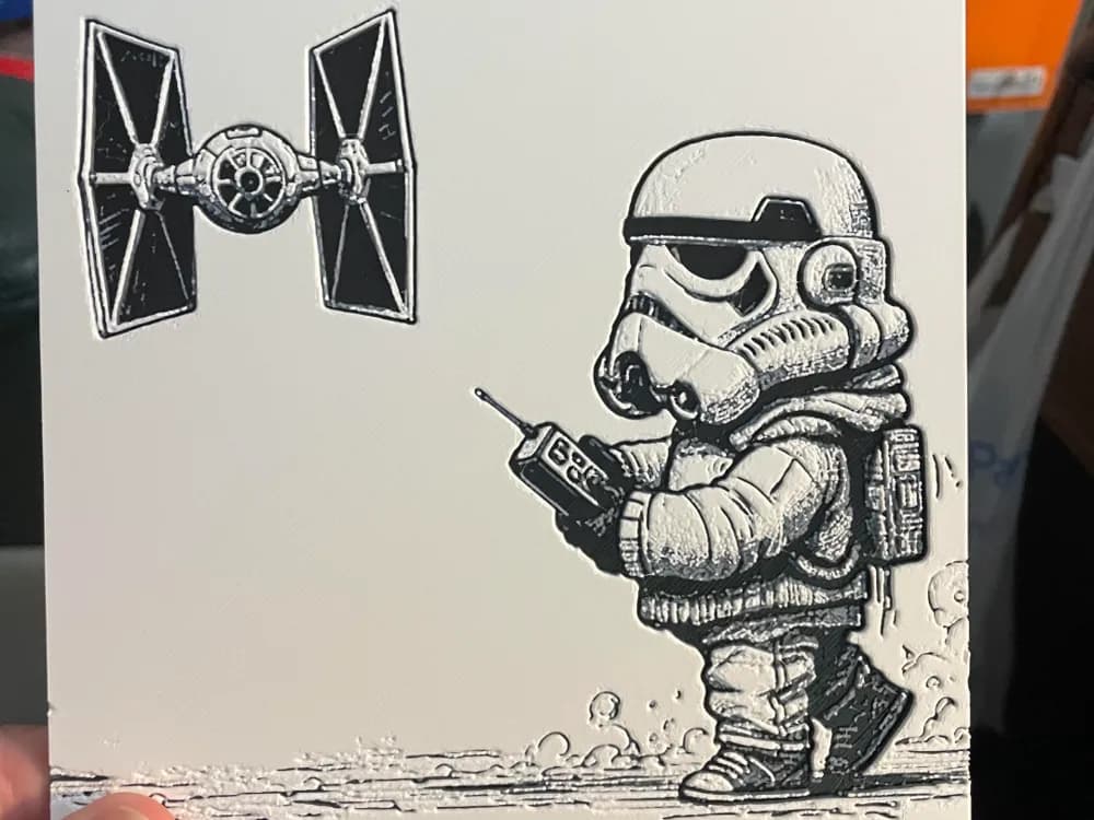 Stormtrooper flying an Tie Fighter Hueforge by Advancedtechworldwide HueForge model: Stormtrooper flying an Tie Fighter Hueforge by Advancedtechworldwide