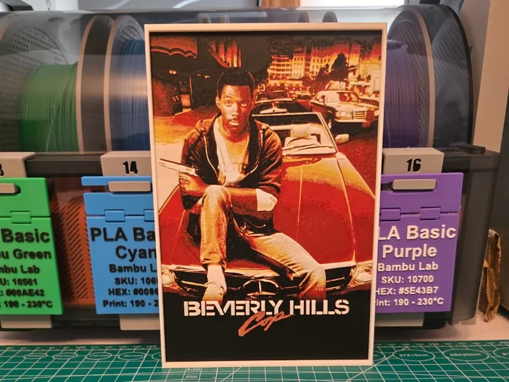 Beverly Hills Cop Movie Poster - Hueforge Art by Lumpy3D HueForge model: Beverly Hills Cop Movie Poster - Hueforge Art by Lumpy3D