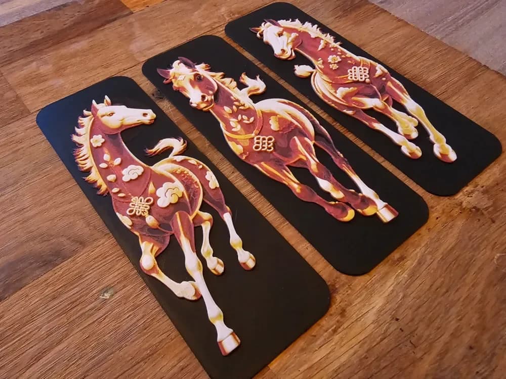 Special Bookmark Set, Horses Chinese NewYear Style by BLUSH Designs HueForge model: Special Bookmark Set, Horses Chinese NewYear Style by BLUSH Designs