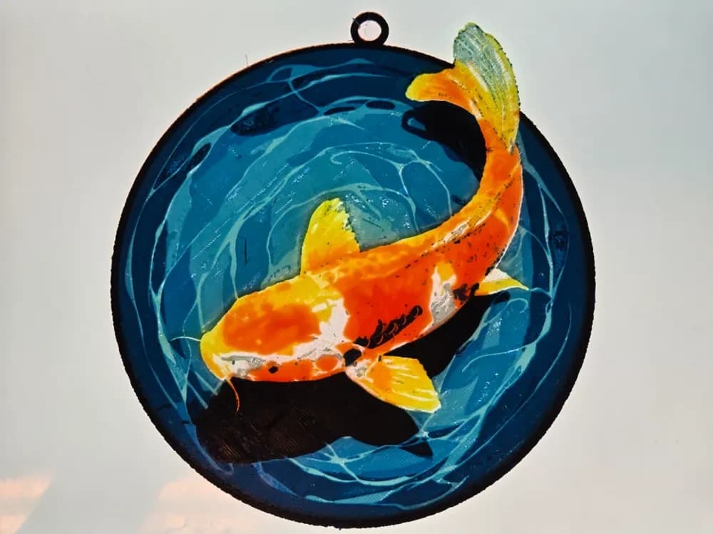 Stained-glass Styled Lithophane Koi by tlavedas HueForge model: Stained-glass Styled Lithophane Koi by tlavedas
