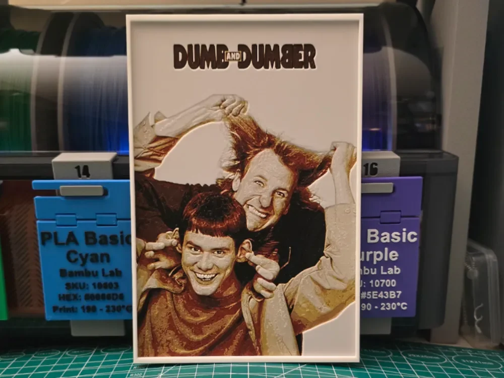 Dumb and Dumber Movie Poster - Hueforge Art by Lumpy3D HueForge model: Dumb and Dumber Movie Poster - Hueforge Art by Lumpy3D