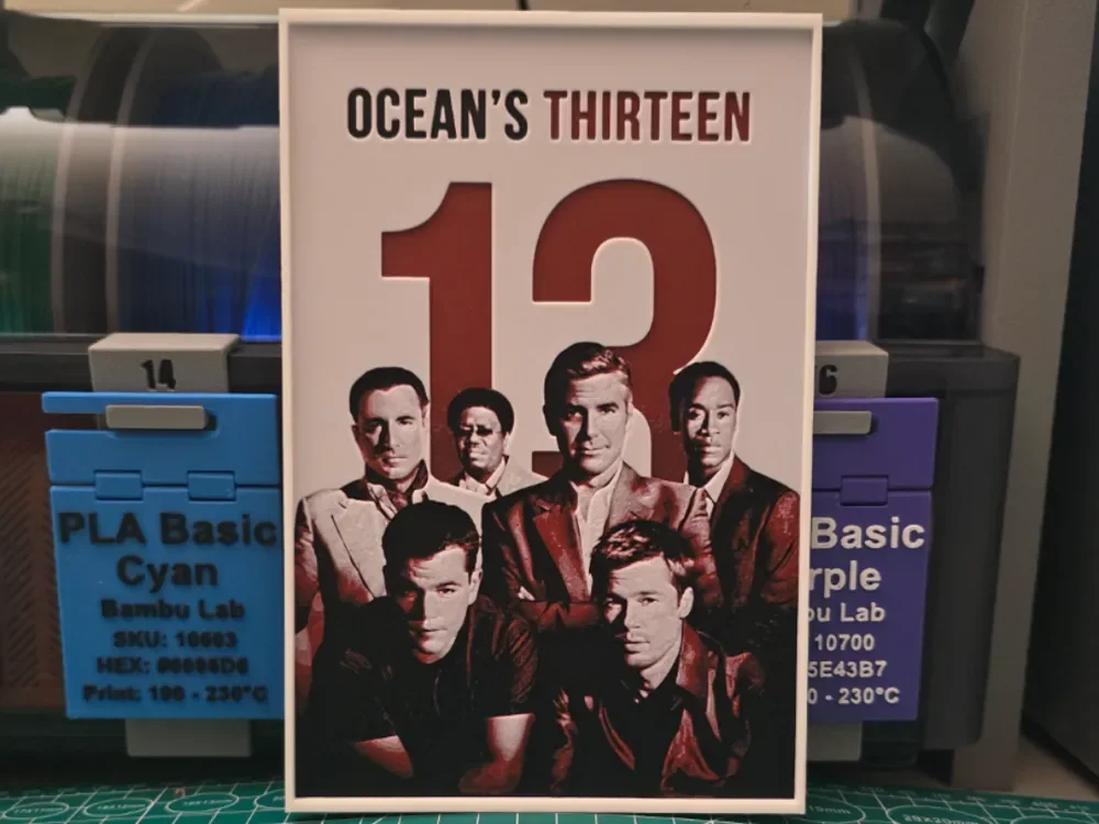 Ocean's Thirteen Movie Poster - Hueforge Art by Lumpy3D HueForge model: Ocean's Thirteen Movie Poster - Hueforge Art by Lumpy3D