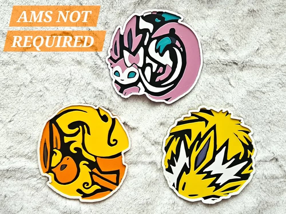 Eeveelution Pokémon Coasters - Set 1/3 by C3D HueForge model: Eeveelution Pokémon Coasters - Set 1/3 by C3D
