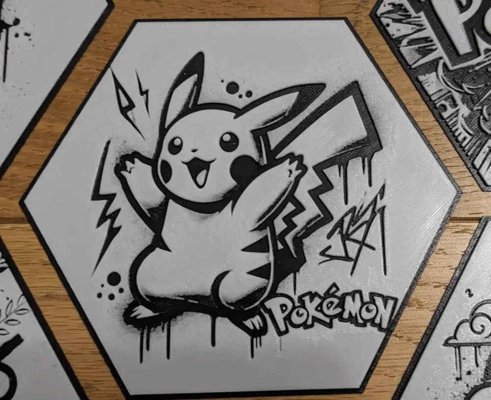 Pokemon Pikachu Hueforge Hex Hexagon by Seb3D HueForge model: Pokemon Pikachu Hueforge Hex Hexagon by Seb3D