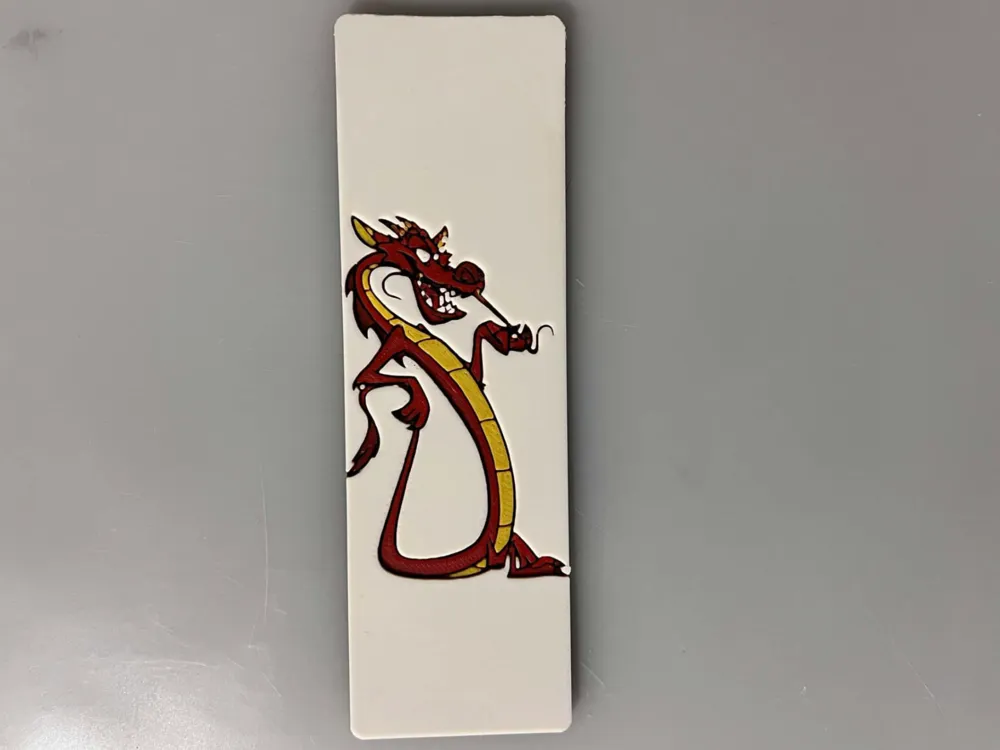 Bookmark: Mulan Mushu - Bookmark by 3djd HueForge model: Bookmark: Mulan Mushu - Bookmark by 3djd