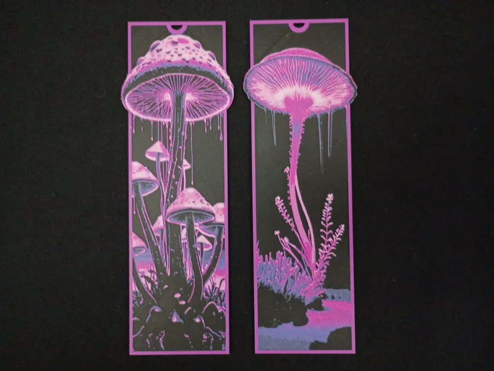 Iridescent Mushrooms Bookmark Set by 3djd HueForge model: Iridescent Mushrooms Bookmark Set by 3djd