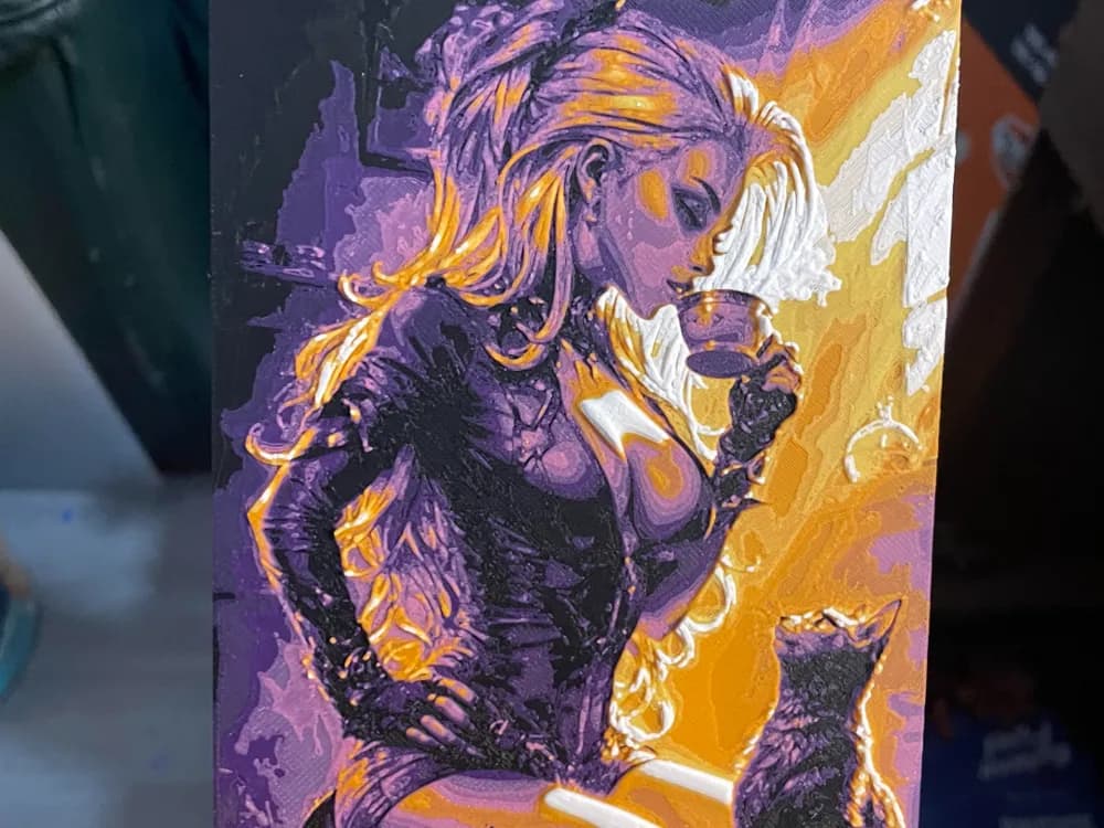 Woman drinking with her Cat Hueforge by Advancedtechworldwide HueForge model: Woman drinking with her Cat Hueforge by Advancedtechworldwide
