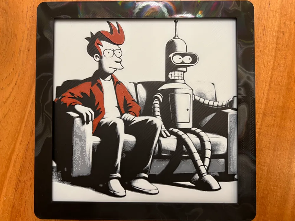 Futurama's Fry & Bender by JustBe 3D Printing HueForge model: Futurama's Fry & Bender by JustBe 3D Printing