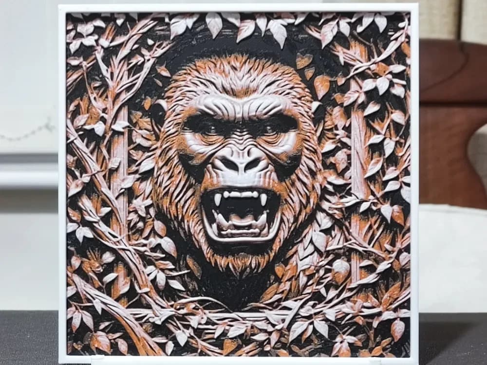 Wood Carving Gorilla - HueForge 3 Color by BoDad HueForge model: Wood Carving Gorilla - HueForge 3 Color by BoDad