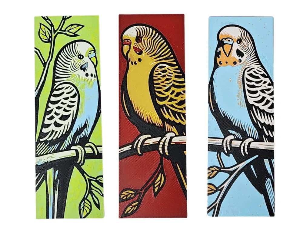 HueForge model: Budgie Bookmarks (set of 3) by BusyKikiBee