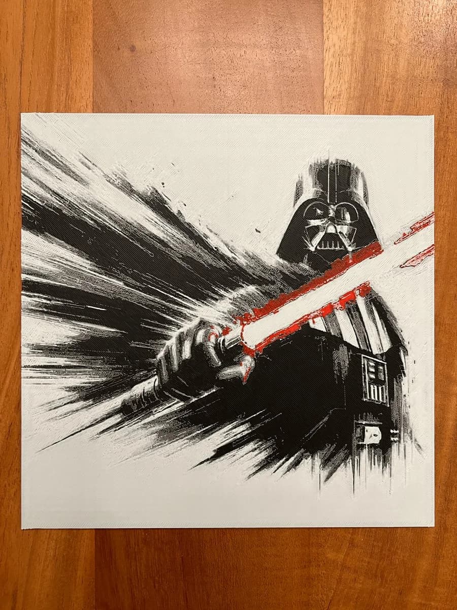 Darth Vader with Red Lightsaber 2.0 by JustBe 3D Printing HueForge model: Darth Vader with Red Lightsaber 2.0 by JustBe 3D Printing