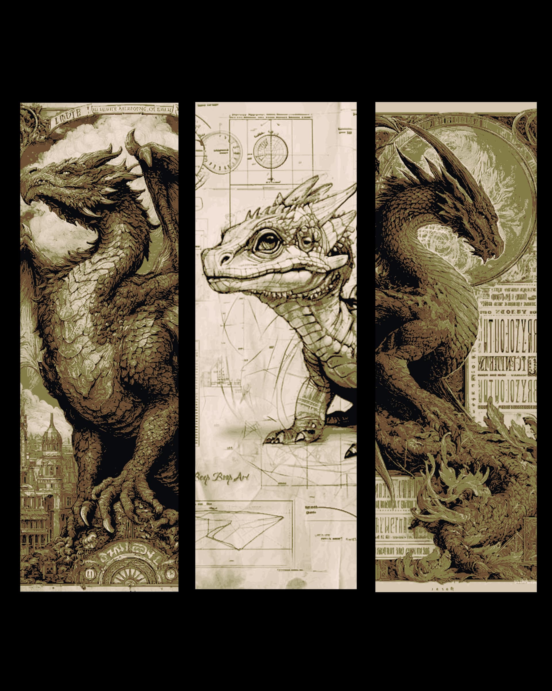 Dragons etched in paper and stone - High Fantasy set of Bookmarks by BooneCo3d HueForge model: Dragons etched in paper and stone - High Fantasy set of Bookmarks by BooneCo3d