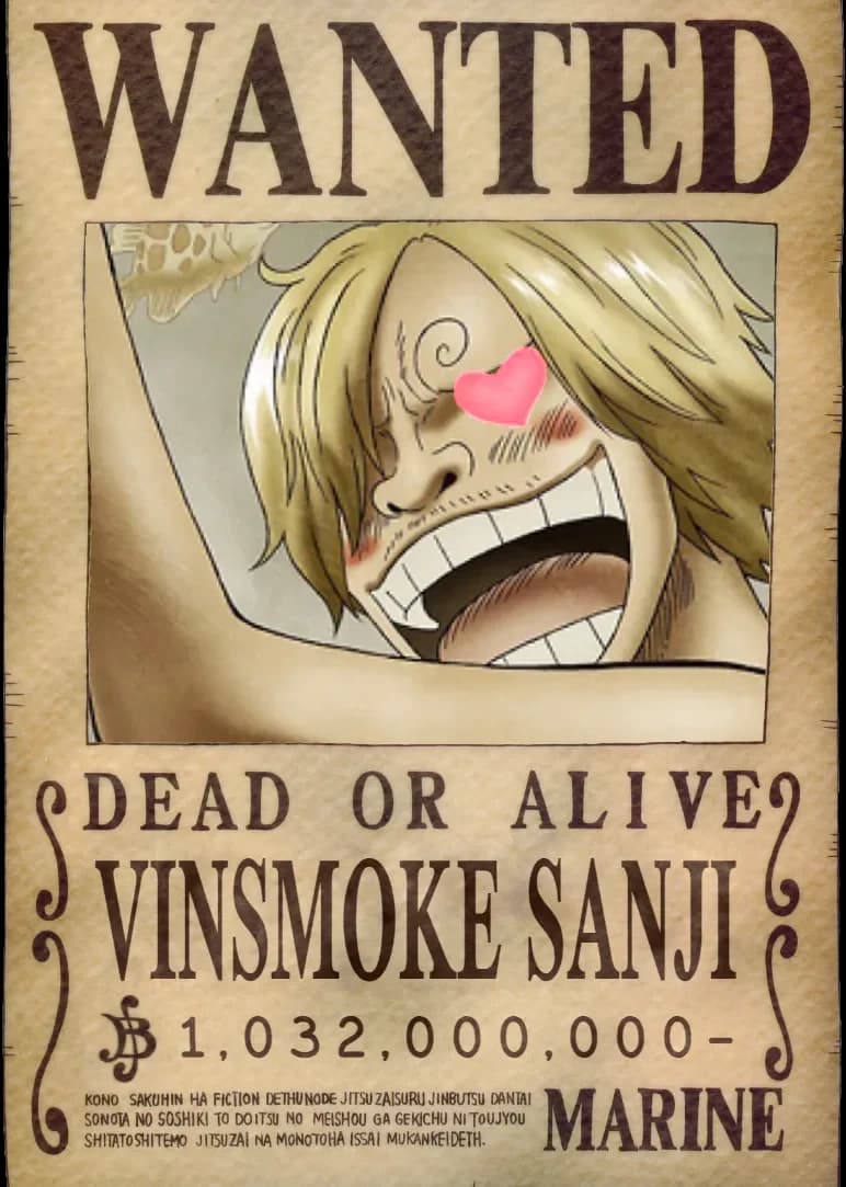 One Piece - Sanji (Heart Eyes) Wanted Poster by Pretty Okay Prints HueForge model: One Piece - Sanji (Heart Eyes) Wanted Poster by Pretty Okay Prints