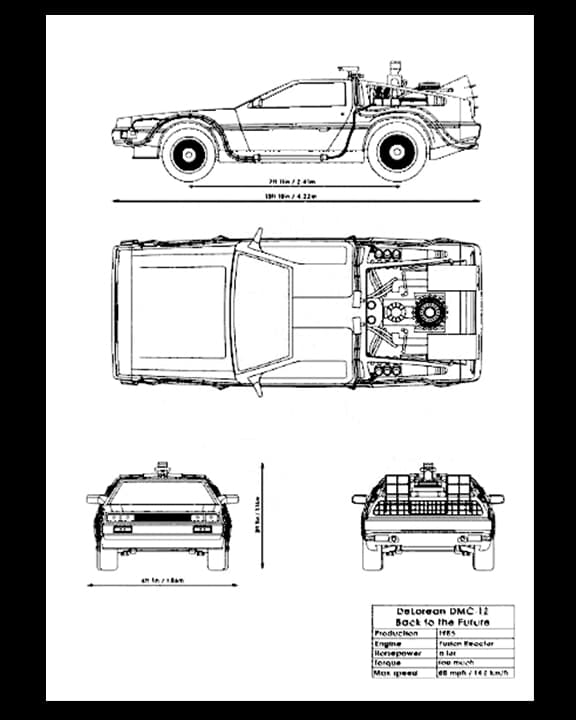Artful Creation - Blueprint style Picture of Back to the Future's DeLorean - Car Collection Model Artful Creation - Blueprint style Picture of Back to the Future's DeLorean - Car Collection Model