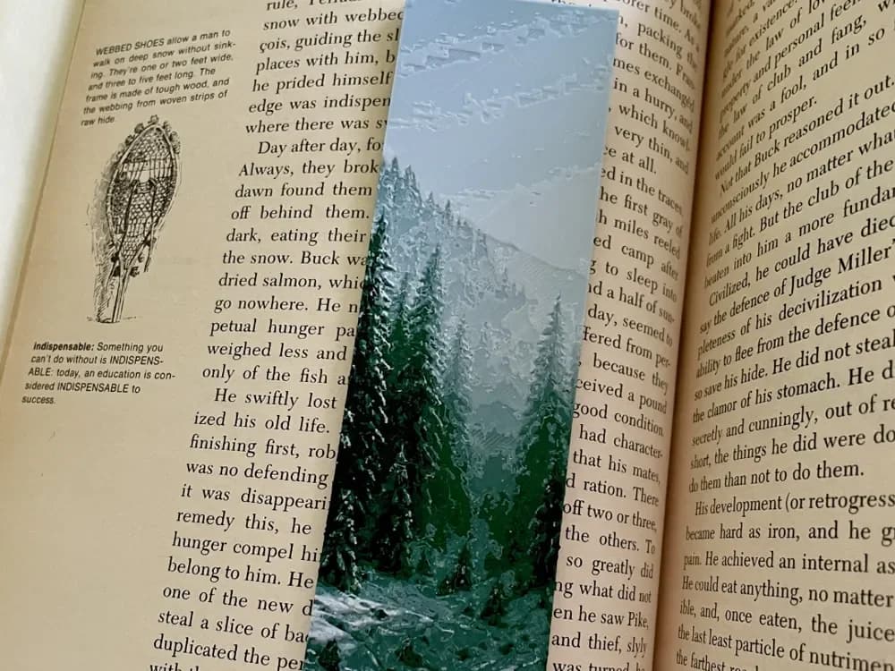 A Snowy Mountain Scene Bookmark by 3D_Forged HueForge model: A Snowy Mountain Scene Bookmark by 3D_Forged