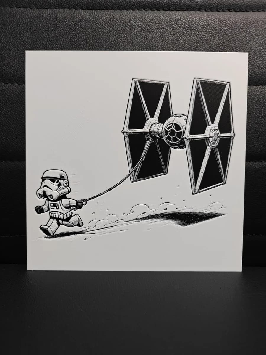 Taking the TIE for a Stroll / Stormtrooper and Tie Fighter by TheHueforgeLady HueForge model: Taking the TIE for a Stroll / Stormtrooper and Tie Fighter by TheHueforgeLady