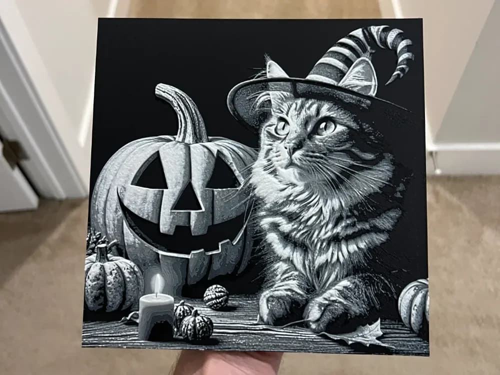 Halloween Cat Jackolantern Art NO AMS Needed by RP47 Designs HueForge model: Halloween Cat Jackolantern Art NO AMS Needed by RP47 Designs