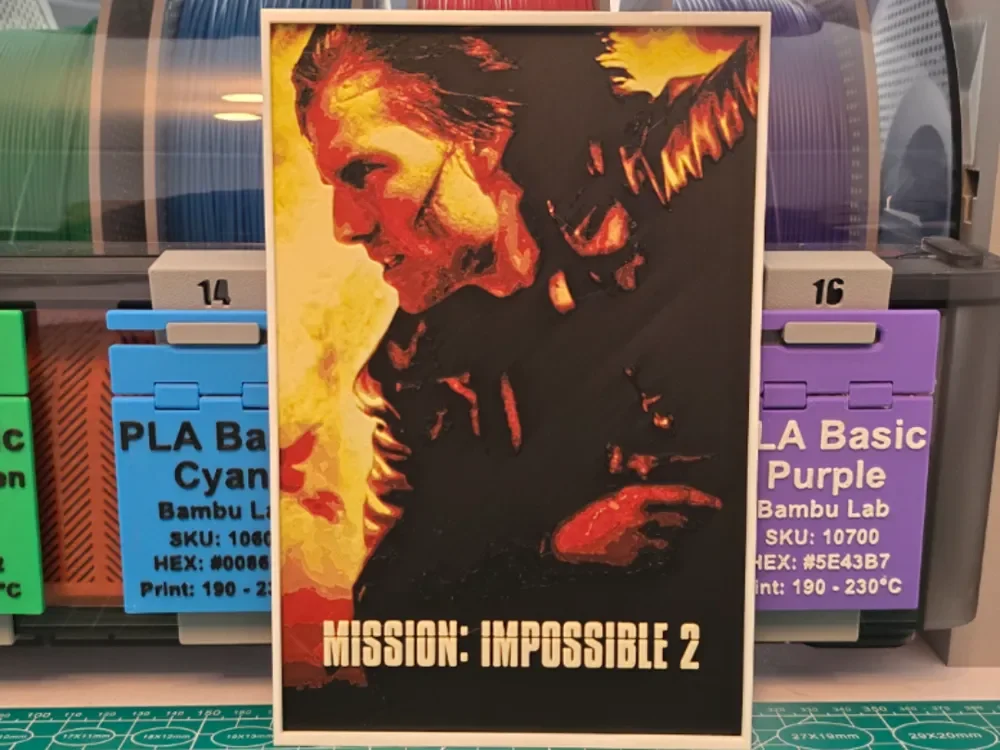 Mission: Impossible 2 Movie Poster - Hueforge Art by Lumpy3D HueForge model: Mission: Impossible 2 Movie Poster - Hueforge Art by Lumpy3D