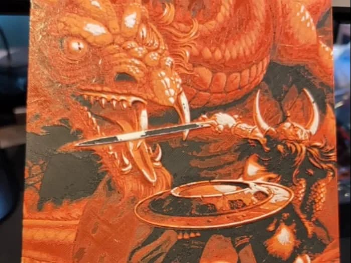 1983 D&D Redbox Elmore Dragon Warrior Hueforge by IslandLooter HueForge model: 1983 D&D Redbox Elmore Dragon Warrior Hueforge by IslandLooter